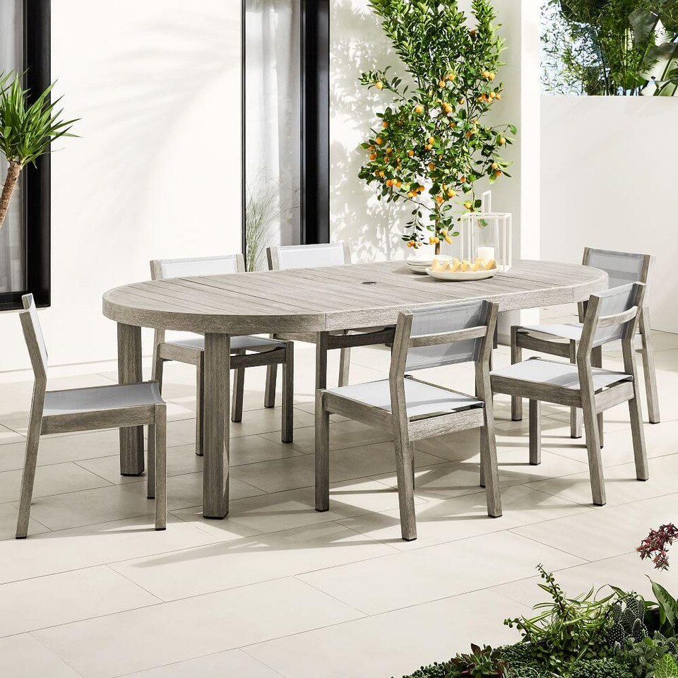 Portside Outdoor Expandable Dining Table & 6 Textilene Chairs Set